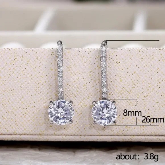 🎀 White Crystal CZ Dangle Earrings for Women Imitate Zircon Drop, HA4516 - Picture 6 of 6